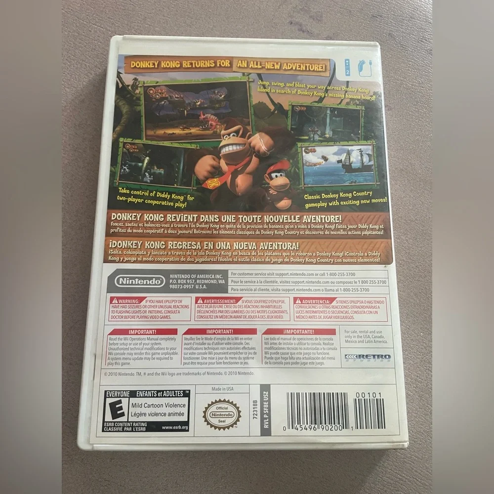 Donkey Kong Country Returns (Nintendo Wii, 2010) Complete Tested Working
